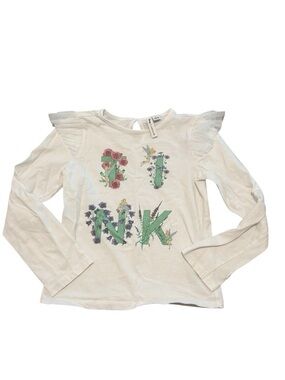 Janie and Jack White Long-Sleeve Tee with Floral 'PINK' Lettering